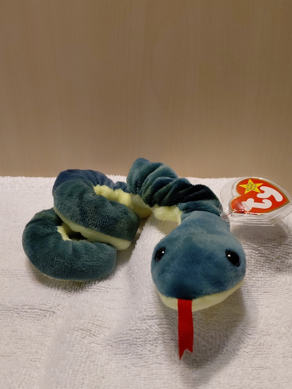 Ty Plush Snake in Blue and Cream with Red Tongue